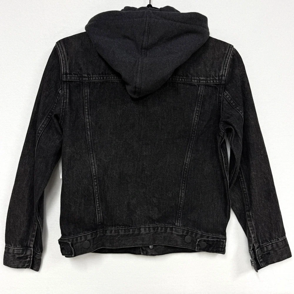 Gap Kids Size XL (12), Washed Black Denim Jacket Jersey Hood Classic Trucker NEW